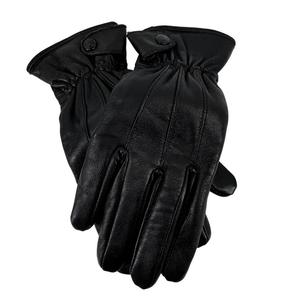 AJ Huntworth Black Leather Thinsulate Insulated Gloves Snap Wrist Womens Small